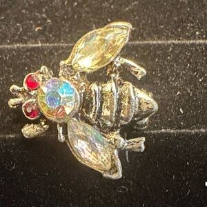 Silver Bee Brooch with Multicolor Gems
